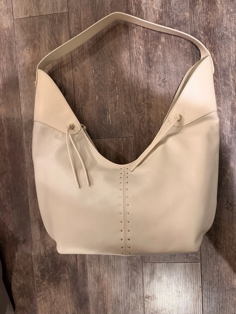 Vince Camuto Ivory Pebbled Leather Hobo with Gold Accents